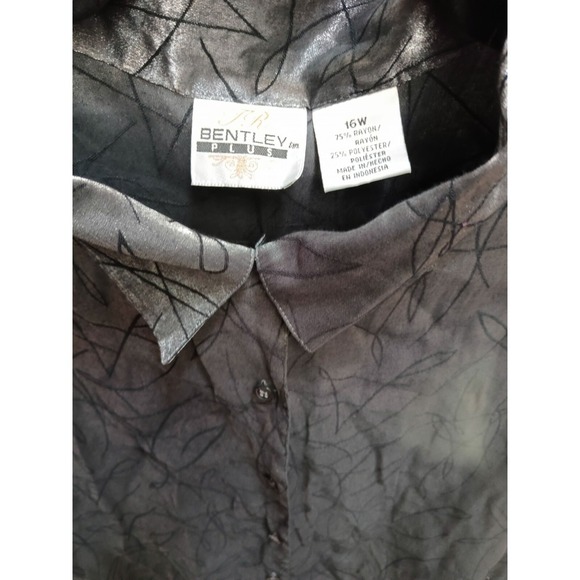 Vintage TR Bentley Plus Silver Blouse Size 16w Button Up Shiny - Picture 5 of 8